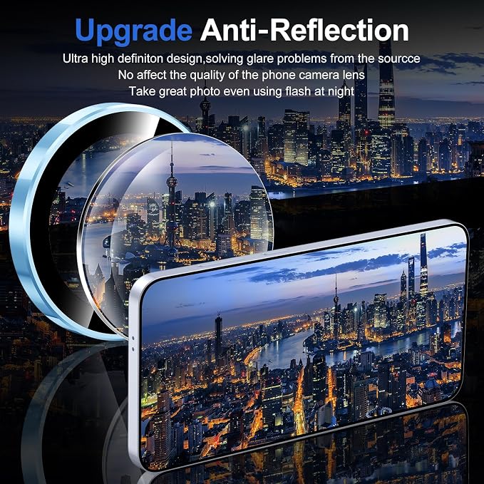for Samsung Galaxy S25 Plus Camera Lens Protector, Individual Metal Ring Tempered Glass Lens Cover, [Strong Adsorption] Scratch Resistant Ultra-Thin HD Clear Lens Cover, 1 Set-Blue Ring - Image 4