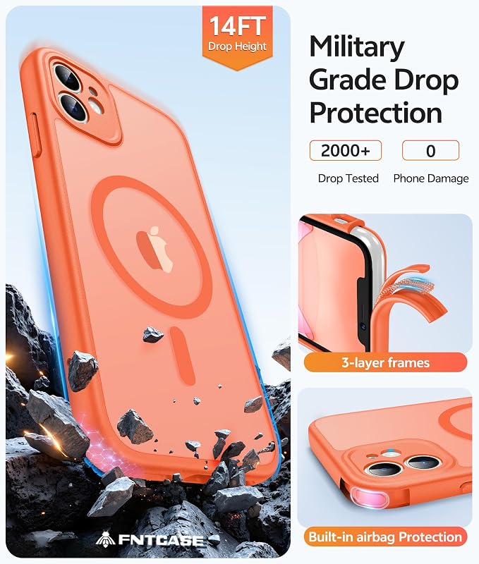 FNTCASE for iPhone 11 Phone Case, Fit for Magsafe, Full Camera Protection | Translucent Matte Back, Strong Magnetic Charging,14FT Military Grade Drop-proof, Anti Slip, Orange - Image 5