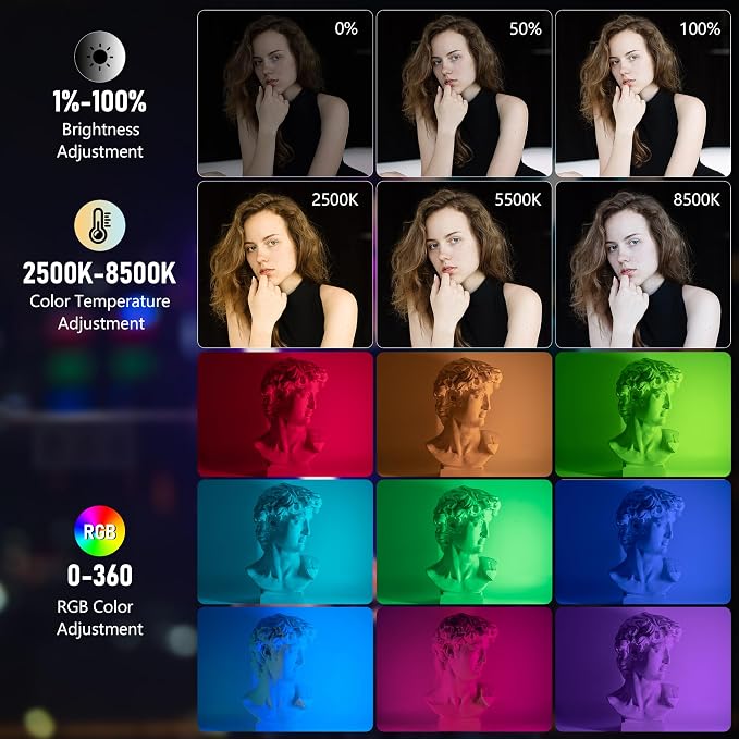 VILTROX K60 2 Pack RGB LED Video Light Stick with APP Control, Handheld 360° RGB Tube Light Wand for Photography, 2500K-8500K Dimmable, CRI97+,26 Light Scenes, LCD Display, 2200mAh Battery - Image 3