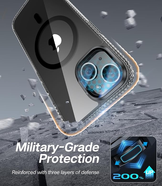 VOFATA [Upgraded] for iPhone 15 Case with Camera Cover Stand [Fit for MagSafe][9H Camera Lens Protector] Mil-Grade Protection Transparent Magnetic iPhone 15 Phone Case, Clear Black - Image 6