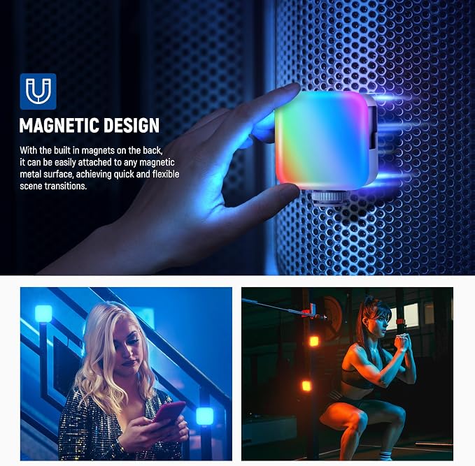 NEEWER Basics Magnetic RGB Video Light, 360° Full RGB Camera Light, BL60C | Mini LED, CRI96+ 2500-9000K 18 Scenes, 3 Cold Shoes, 1/4", 2000mAh Rechargeable, Portable, Selfie Tripod Photography Lighting - Image 6