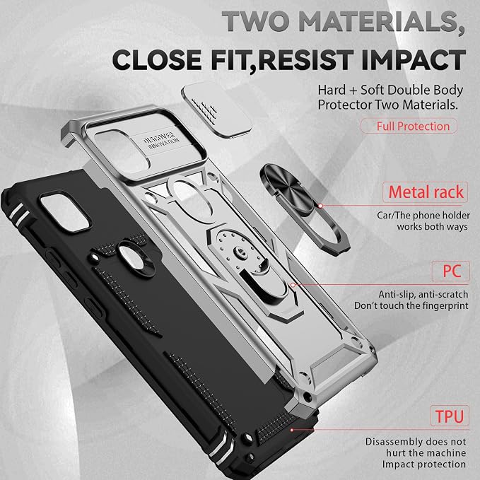 Cellular Phone Case for Moto One 5G Ace, Military Grade Shockproof with Kickstand, Grey - Image 4