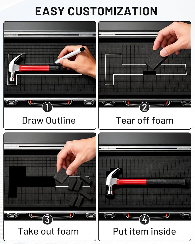 4Pcs Pick and Pluck Foam Sheets for Cases - 16x12x2", Tool Box foam for Toolbox, Gun Case, Camera Case, Pre-Cut Cubes for Customizable Protective Foam Insert Kit - Image 4