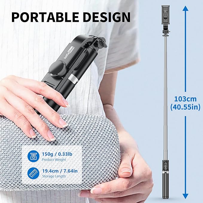 Selfie Stick Tripod, All in One Extendable & Portable iPhone Tripod Selfie Stick with Wireless Remote Compatible with iPhone 17 16 15 14 13 12 pro Xs Max, Galaxy Note10/S20/S10/OnePlus 9/9 PRO etc - Image 5