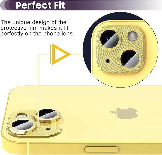 Suoman for iPhone 14 6.1 inch/iPhone 14 Plus 6.7 inch Camera Lens Protector, 9H Tempered Glass Film, [Does not Affect Night Shots] Metal Lens Protective Cover -Yellow - Image 4