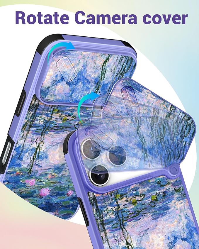 Buleens for iPhone 17 Pro Max Case 6.9 Inch - with Ring Stand & Camera Cover Aesthetic Cute Designed Women Girls Girly Kawaii Blue Water Lily Phone Case for iPhone 17 Pro Max Compatible with Magsafe - Image 3