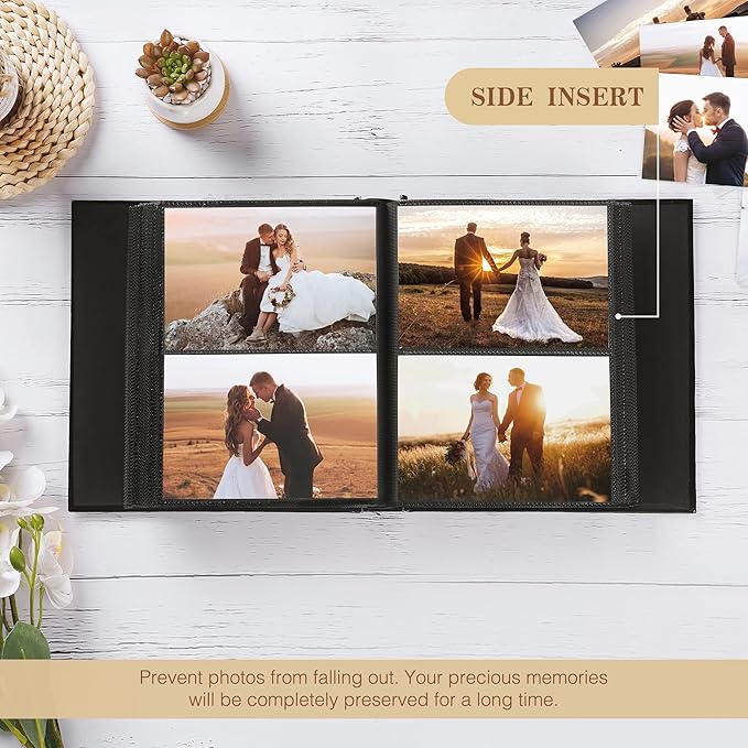 potricher Small Photo Album 4x6 200 Photos, Leather Cover, Gray | Leather 4x6 Picture Album with 200 Horizontal Pockets, Photo Book for Family, Wedding, Anniversary, and Baby - Image 3