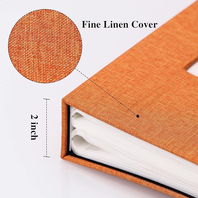 Vienrose 4x6 Photo Album,300 Pockets,Linen Cover with Window,Orange | Linen Hardcover, Slip In Photo Book, Family Memory Album, Travel Keepsake - Image 4