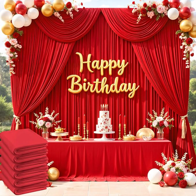 30ftx10ft Red Backdrop Curtains for Parties, Wrinkle Free 6 Panels 5x10ft Silky Photo Backdrop Drapes Back Drop Cloth Drapery for Wedding Birthday Photography Baby Shower Background Decor - Image 5
