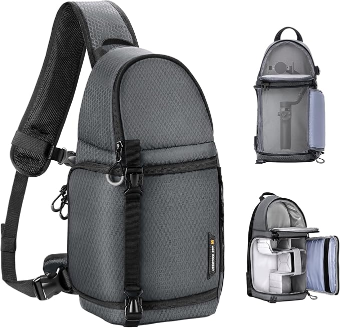 K&F CONCEPT Camera Sling Bag, Compact Crossbody Backpack, 10L | Fits Mirrorless & Small DSLR. Water-Repellent Twill Fabric. 5 Removable Dividers. Adjustable Strap 20.5–39.8 in. BS11 by KFCONCEPT