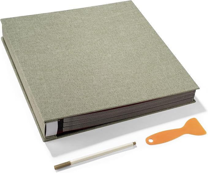 Large Photo Album Self Adhesive 4x6 5x7 3x5 8x10 Scrapbook Magnetic Album DIY Scrap Book Length 13 x Width 12.8 (Inches) 120 Black Sticky Pages Linen Cover DIY Photo Album(Gress Green) by HoneyTolly
