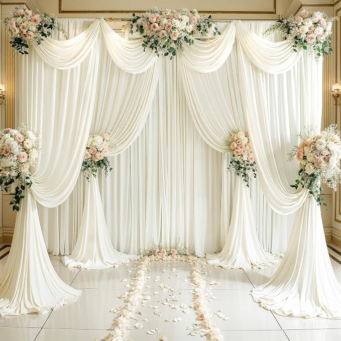 8 Panels Ivory Backdrop Curtains for Wedding Party Wrinkle Free Backdrops Curtain Drapes Fabric Decorations Photo Back Drop Cloth for Baby Shower Photography Stage Reception 40ft(W) x 12ft(H) - Image 2