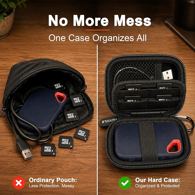PAIYULE Hard Drive Case for SANDISK Extreme Portable SSD (New Model) | Fits 1TB, 2TB and 4TB SSDs, with SD Card Pocket,Elastic Strap,Mesh Pocket and Carabiner,Not fits for Pro,Case Only Black - Image 4