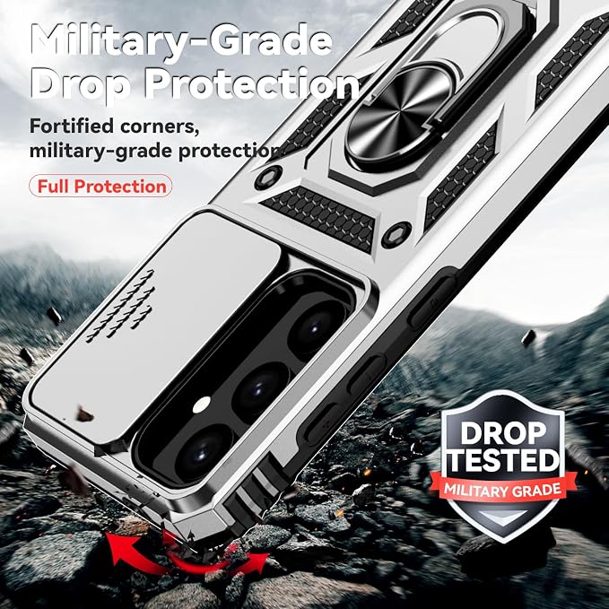 for Samsung Galaxy S24 Plus Case with Camera Lens Cover HD Screen Protector, Military-Grade Drop Tested Magnetic Ring Holder Kickstand Protective Phone Case for Samsung Galaxy S24 Plus 2024 (Silver) - Image 5