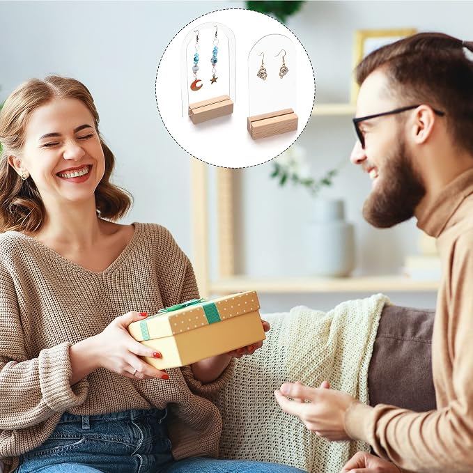 Yulejo Acrylic Earring Display Stand Jewelry Retail Holder Arch Acrylic Holder for Studs Dangle Earrings Solid Hollow Sign Stand Jewelry Displays with Wooden Bases - Image 7