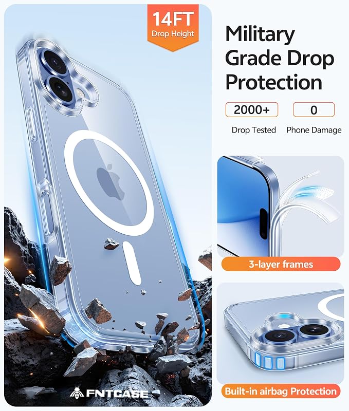 FNTCASE for iPhone 17 Case, Compatible with Magsafe, Glass Screen Protector | Anti Yellowing, Magnetic Phone Cases, 14FT Military Grade Drop Protection, Slim Shockproof Protective Cover, Clear - Image 5