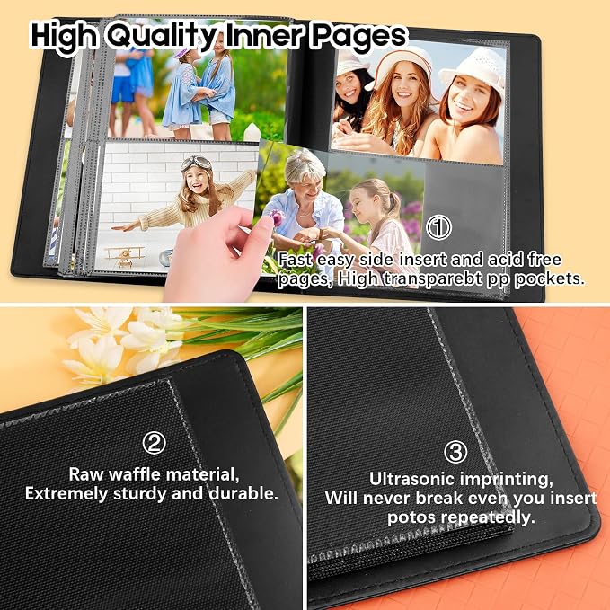 Aevdor 5x7 Photo Album, Large Capacity, 272 Photos, Leather Cover, Black | Clear 5x7 Photo Pockets, Front Display Window, Family, Wedding, Birthday, Anniversary & Travel Memories - Image 5