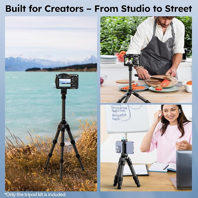 SIRUI AM-223S+SL-100S Carbon Fiber Mini Tripod, Extendable Center Column | 26" Height, 33LB Load, 1.7LB Weight, Anti-Corrosion, Desktop, Travel, DSLR, Mirrorless Camera - Image 8