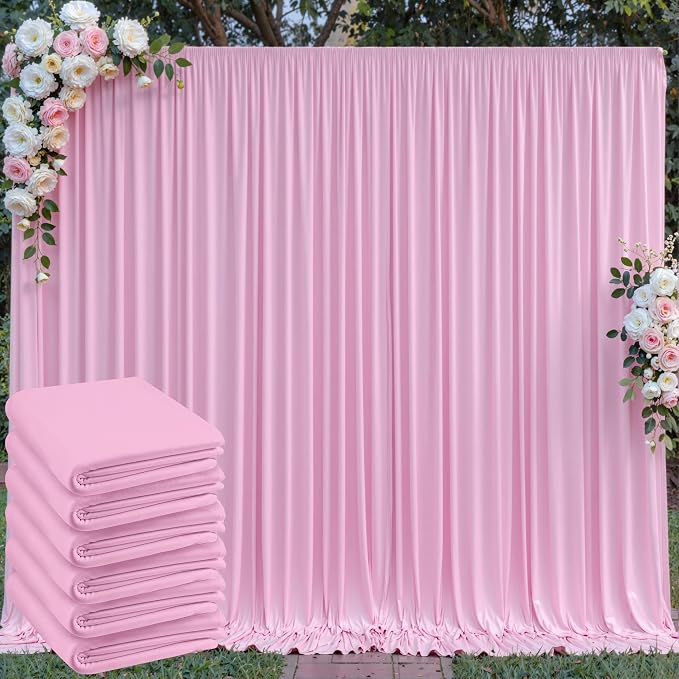 30 ft x 10 ft Wrinkle Free Baby Pink Backdrop Curtain for Parties, 6 Panels 5ftx10ft Thick Polyester Photo Backdrop Drapes for Baby Shower Birthday Party Photography Wedding Backdrop Stand by Outpain