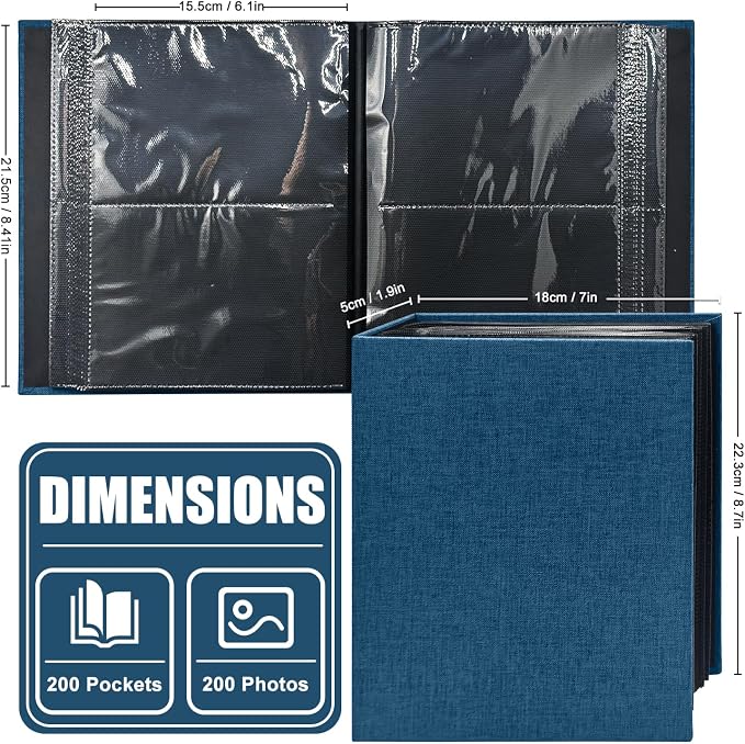 Photo Album 4x6 200 Pockets for Wedding Gifts,Linen Hardcover Picture Albums for Family Anniversary Baby Vacation Pictures - Image 2