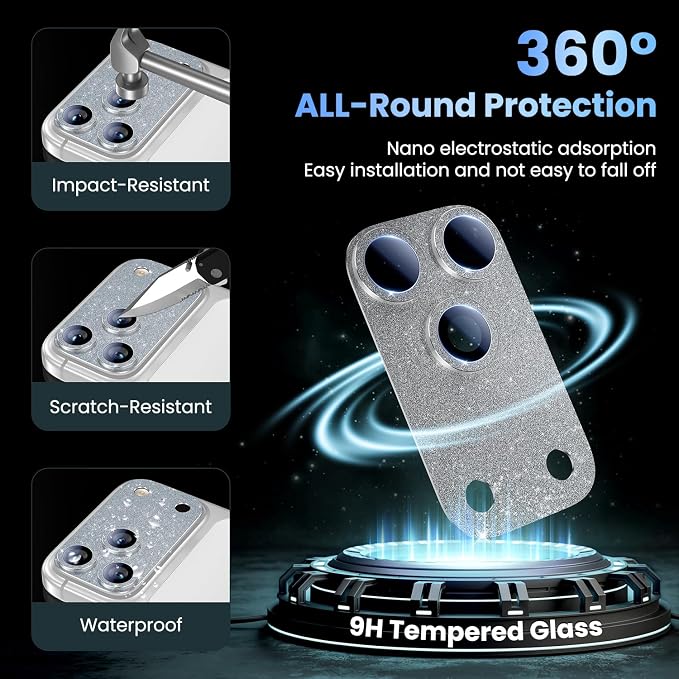 Uyiton for iPhone 17 Pro Camera Lens Protector - Metal Camera Protector | Not Easy to Break, Strong Adsorption, Case-Friendly, Metal 9H Sapphire Glass Rear Camera Screen Cover, Glitter Silver - Image 2