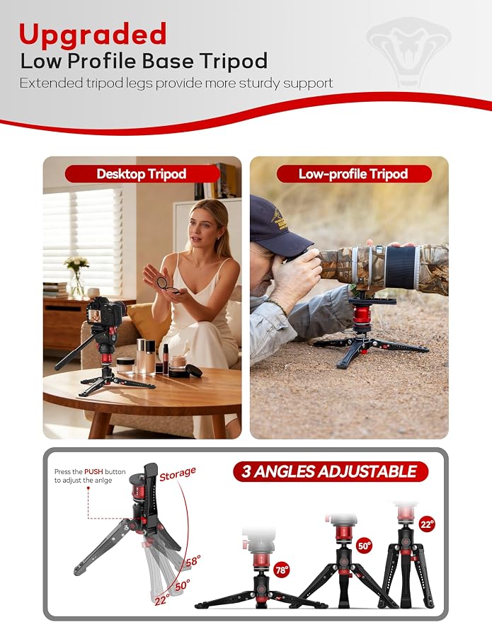 IFOOTAGE Cobra 3 A180T Aluminum Camera Monopod 71" | Telescopic Video Monopod with Feet Compatible with Sony Canon Nikon DSLR Cameras, Payload 17.6lb - Image 7