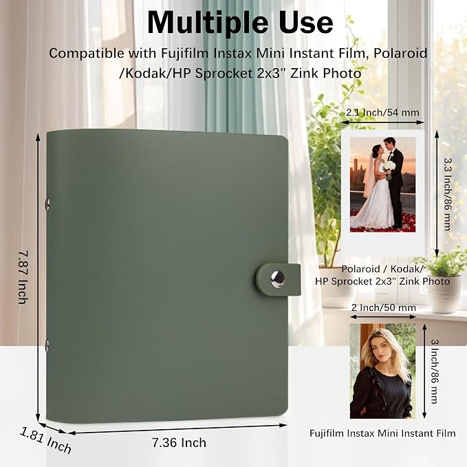 320 Pockets 2x3 Inch Photo Album for Polaroid & Instax Mini Pictures, Green | PU Leather Cover, Gift Box Packaging, Acid-Free Pages, With Snap Closure, Securely Hold all Your Precious Instant Snapshots - Image 3