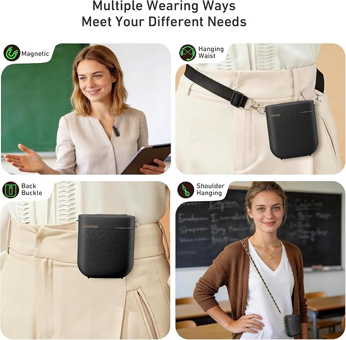 Voice Amplifier for Teachers with Wireless Lavalier Lapel Microphone, Portable Bluetooth Microphone & Speaker, Magnetic Charging Bullhorn Megaphone for Classroom, Meetings, Yoga (Black) - Image 4