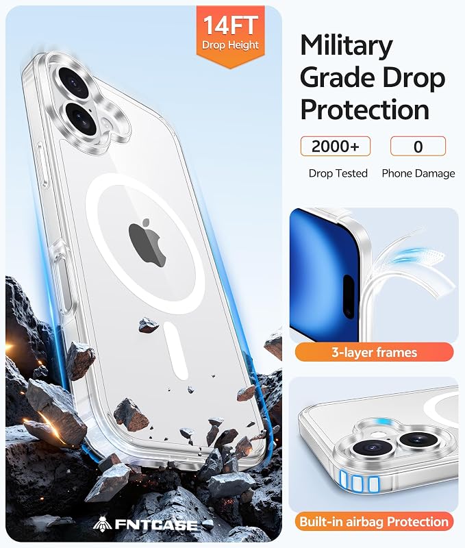 FNTCASE for iPhone 16 Plus Case Clear, Fit for Magsafe, Screen Protector | Anti Yellowing Magnetic Back, 14FT Military Grade Drop Protection, Shockproof Protective Phone Cover, Transparent - Image 5