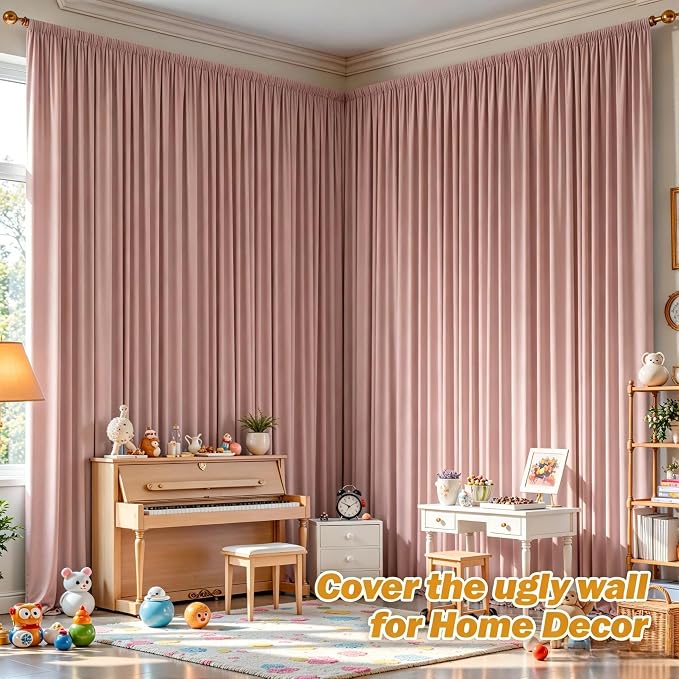 8ftx10ft Wrinkle Free Dusty Rose Backdrop Curtain - 10 Feet Photography Backdrop Drapes, Silky Polyester Back Drop Cloth for Wedding Baby Shower Balloon Arch Background - Image 3