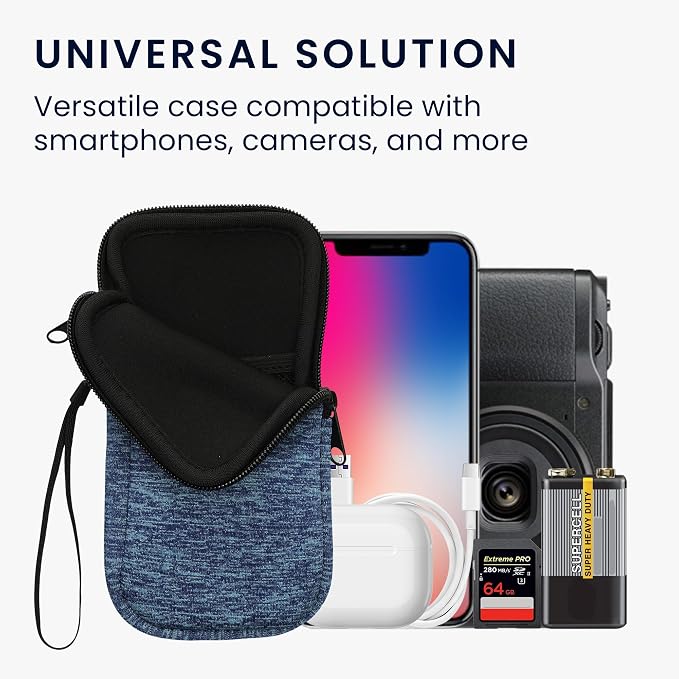 kwmobile Universal Phone Pouch Size XXL - 7" - Neoprene Smartphone Pouch with Zip - Water-Repellent Mobile Phone Case - Sleeve in Ocean Blue/Light Blue - Image 4