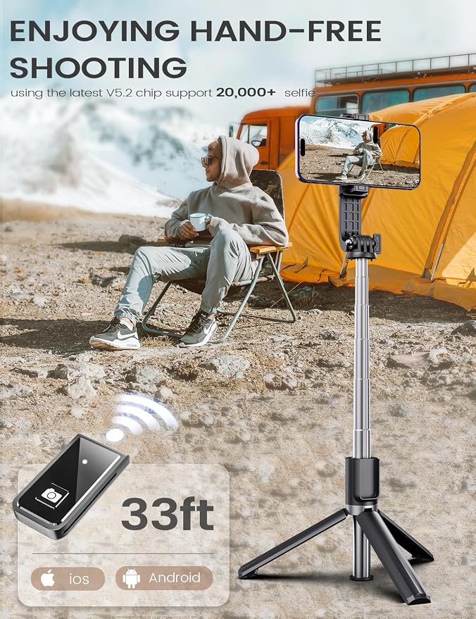 ANXRE Extendable Selfie Stick with Wireless Detachable Remote | Compact & Portable for Travel, 41.7" Selfie Stick Compatible with iPhone Samsung Android Smartphones - Image 5