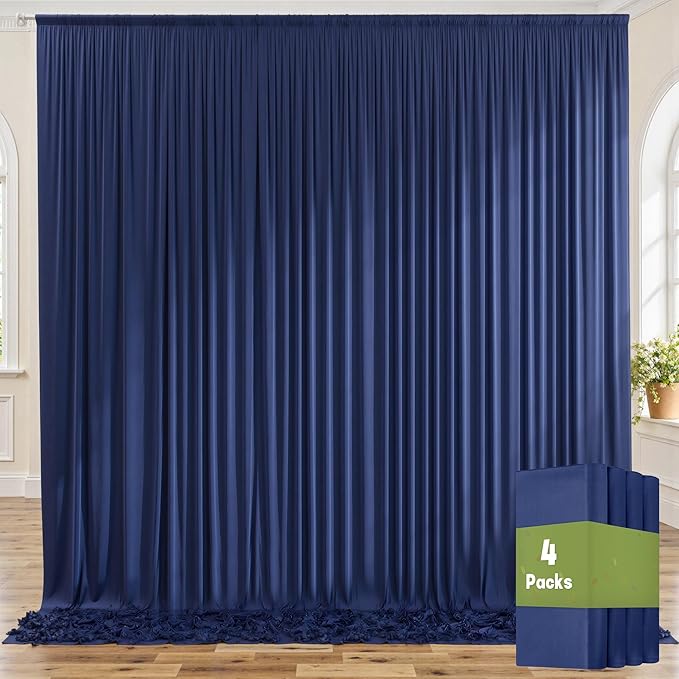 20ftx10ft Wrinkle Free Navy Blue Backdrop Curtains for Parties, 4 Panels 5x10ft Silky Polyester Photo Backdrop Drapes for Wedding Birthday Graduation Photography Background Stand by ENJOYYOURPARTY