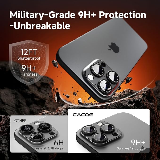 CACOE Metal Camera Lens Protector for iPhone 15 Pro/15 Pro Max | 9H Tempered Glass, Aluminum Frame, HD Clarity, Scratch-Resistant, Camera Screen Protector Cover Accessories, Black - Image 4