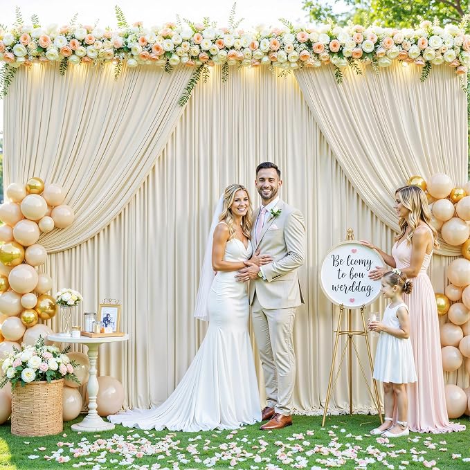 Beige Backdrop Curtain for Wedding Parties Wrinkle Free Ivory Photo Curtains Backdrop Drapes Fabric Decoration for Baby Shower Photoshoot 5ft x 7ft,2 Panels - Image 7