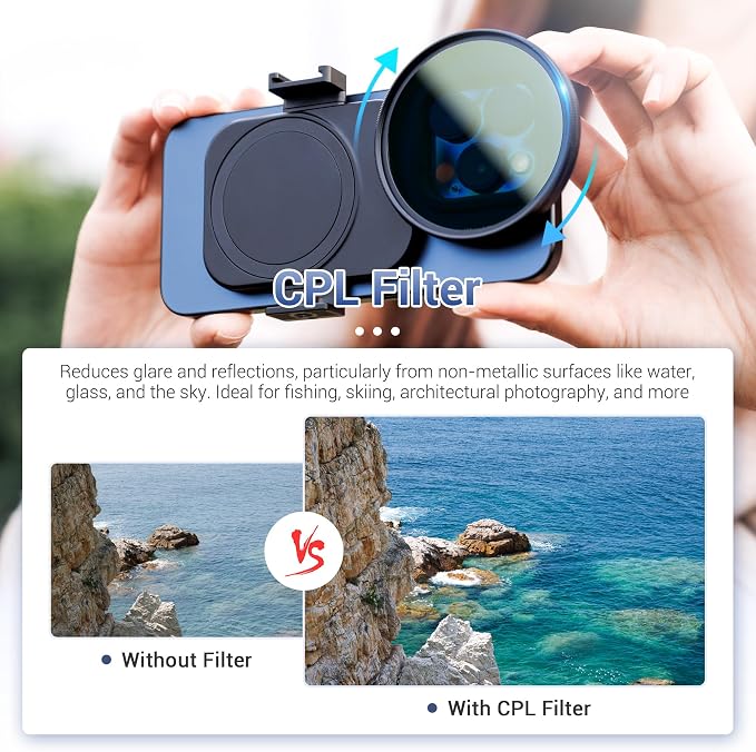 Upgraded 67mm CPL Filter for iPhone 17, Lens Filter Adapter Pouch Set for iPhone 17 16 15 14 Pro Pro Max Plus Air, Magnetic Phone Lens Filter Ring with 1/4-20" & Cold Shoe Pull-Out to Fit 17 Pro Max - Image 6