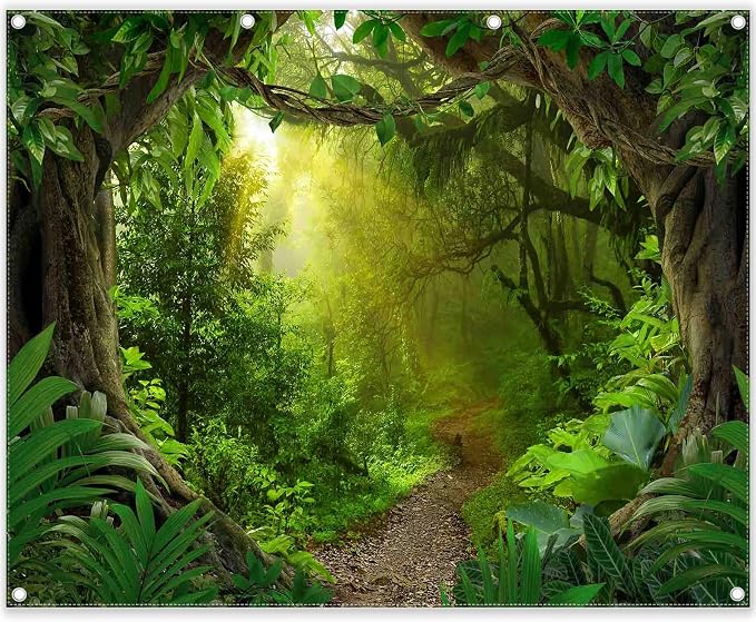 10x8ft Jungle Forest Photography Backdrop Rainforest Background | Tropical Kids Adults Party Supplies, Natural Scenery Banner, Safari Photo Booth, Polyester, Grommets, 1PC by Swepuck