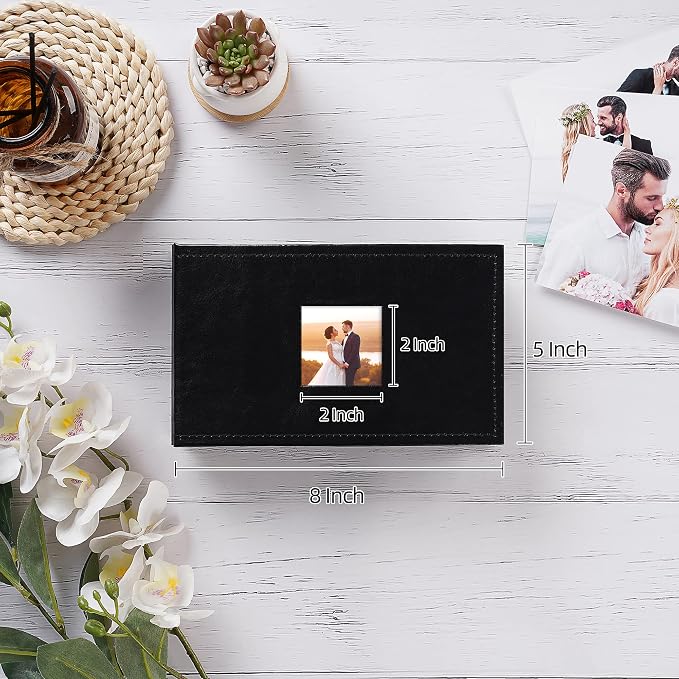 potricher Small Photo Album 4x6 100 Photos, Leather Cover, Black | Leather 4x6 Picture Album with 100 Horizontal Pockets, Photo Book for Family, Wedding, Anniversary, and Baby - Image 2