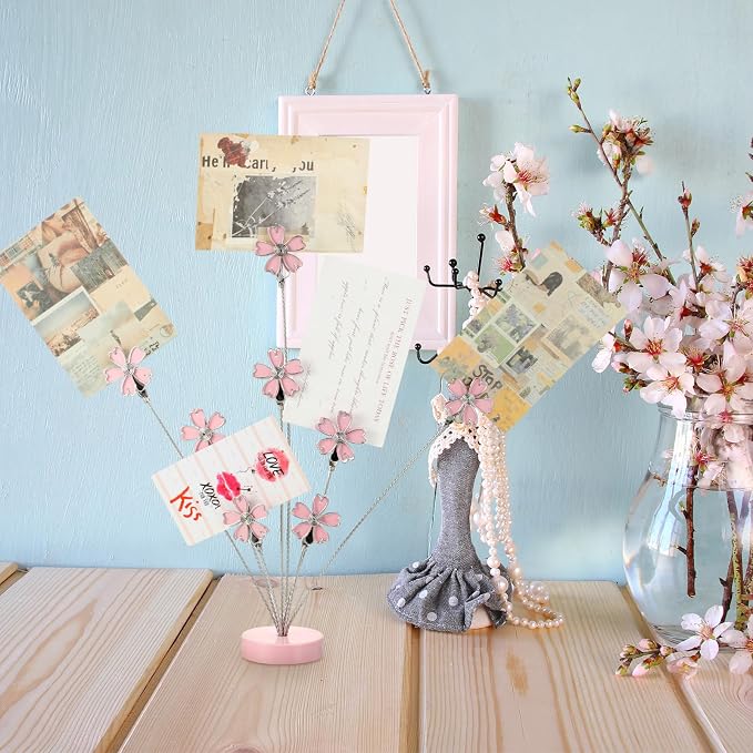 Tandefio 8 Branch Gift Card Tree Holder, Photo Stand with Clips, Pink | Picture Clips for Family & Wedding Photo, Money Memo Note Display, Christmas Organizer Stand, Office Desk Decor Accessory - Image 5