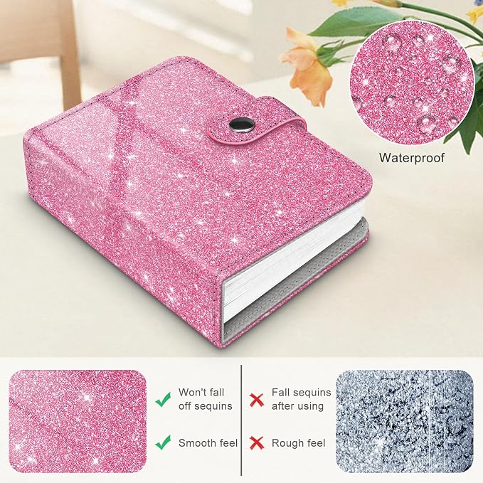 Fintie Mini Photos Album Book for 2x3 Inch Films - 52 Pockets Small Albums | For Fujifilm Instax Mini, Polaroid Hi-Print Pictures, Portable Kpop Photocard Holder, Travel Memory Book, Glittering Pink - Image 4
