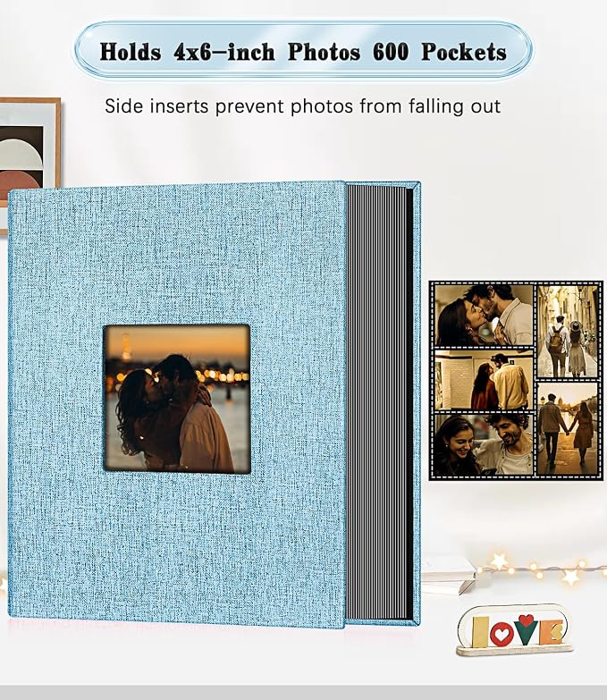 Ejblfe Photo Album 4x6,Linen Cover Slide-in Photo Album Book Can Holds 600 4x6 Photos with 60 Black Sheets for Family,Wedding,Baby and Holiday Pictures (Blue) - Image 3