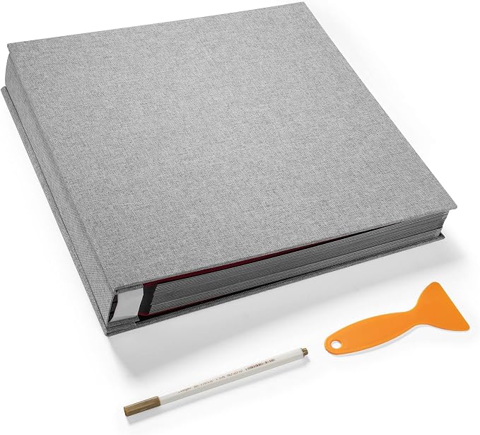 Large Photo Album Self Adhesive 4x6 5x7 3x5 8.5x11 Scrapbook Magnetic DIY Scrapbook Length 13 x Width 12.8 (Inches) 120 Black Sticky Pages Linen Cover DIY Photo Album(Grey) by HoneyTolly