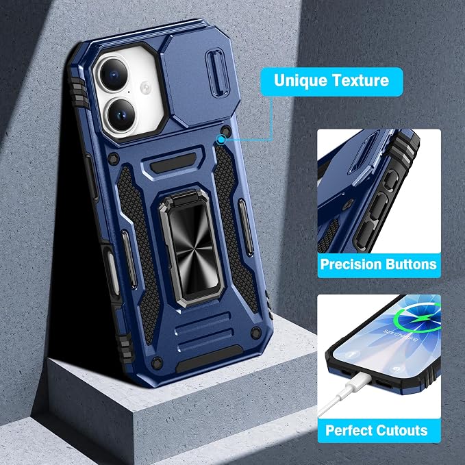 VEGO for iPhone 17 Case with Privacy Screen Protector and Stand Blue | Slide Camera Cover & Ring Kickstand Military Grade Heavy Duty Protection Cover for iPhone 17 5G 6.3 Inch - Blue - Image 7