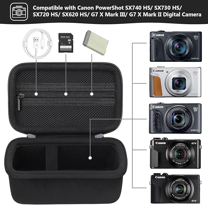 Carrying Case for Canon PowerShot SX740 HS, SX730 HS Camera, Black | SX720 HS, SX620 HS, G7 X Mark III, G7 X Mark II Digital Camera, Storage Holder Travel Bag with Mesh Pocket for Battery Pack - Image 2