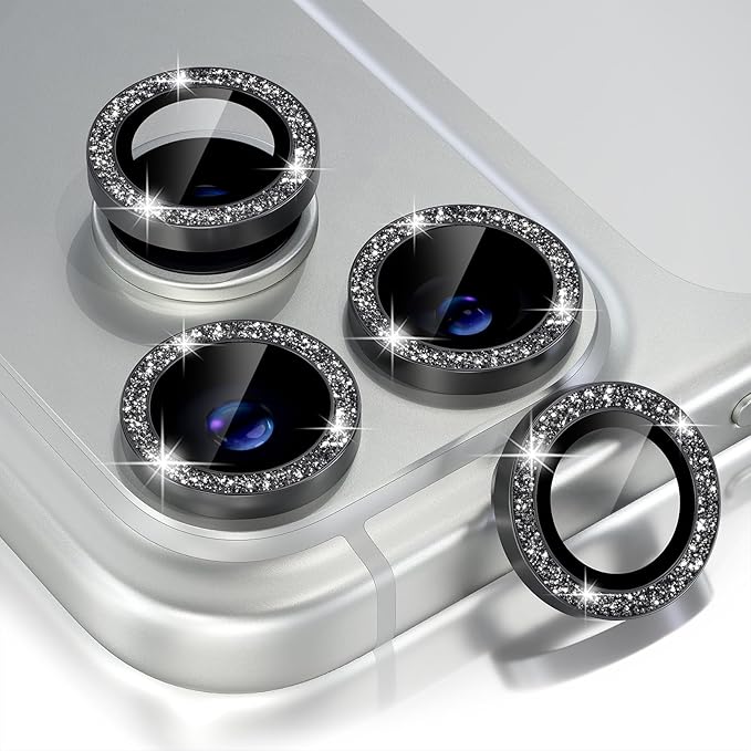 Choiche for iPhone 17 Pro/iPhone 17 Pro Max Camera Lens Protector | Ultra HD, Bling 9H Tempered Glass Camera Cover Screen Protector Metal Ring Decoration Accessories (Glitter-Black) by Choiche