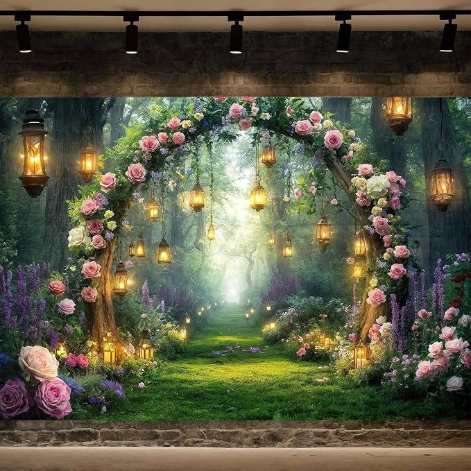 5x3ft Purple Flower Wedding Photography Backdrop Lavender Floral Enchanted Forest Fairytale Bridal Backdrop Anniversary Birthday Baby Shower Girl Party Banner Photo Booth Props Wonderland Background - Image 5