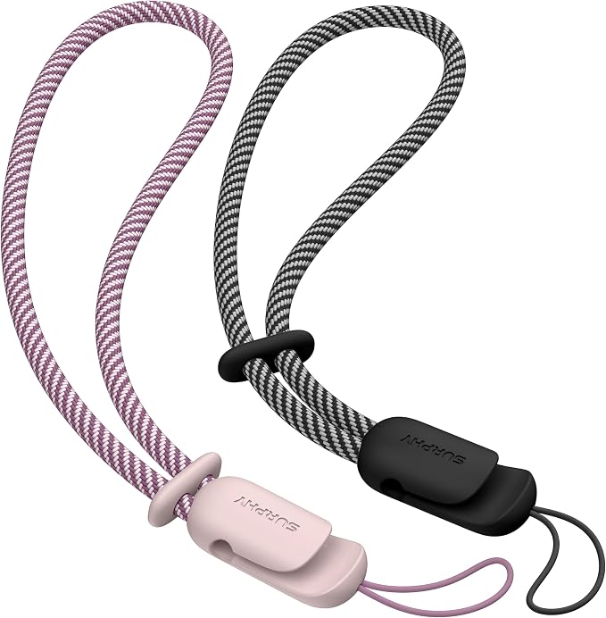 SURPHY 2 Pack Phone Lanyard, Phone Wrist Strap for Case, Camera Wrist Strap | Ultra-Light 2-Color Braided Phone Strap, Cellphone Charm Strap, Anti-Lost Wrist Lanyard for Women and Men, Pink Black by SURPHY