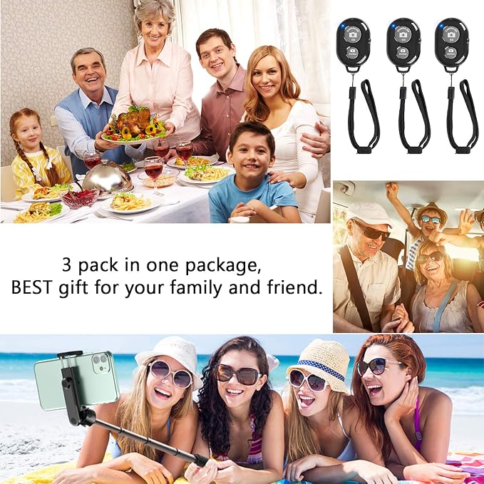 Wireless Remote Shutter for Cellphones and Tablets (3 Pack), AOQIYUE Bluetooth Remote for iPhone/Android Camera Control, Selfie Clicker for Photos and Videos - Wrist Strap Included - Image 7