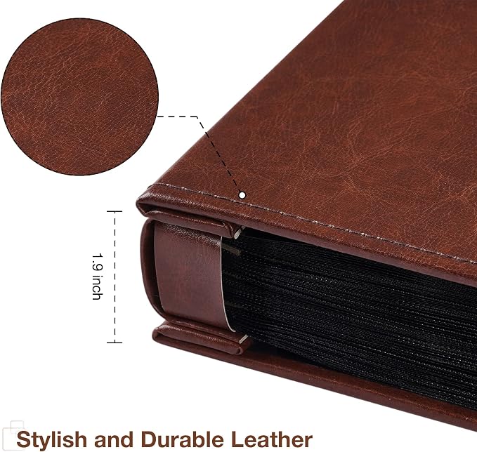 potricher Small Photo Album 4x6 300 Photos, Leather Cover, Brown | Leather 4x6 Picture Album with 300 Horizontal Pockets, Photo Book for Family, Wedding, Anniversary, and Baby - Image 6