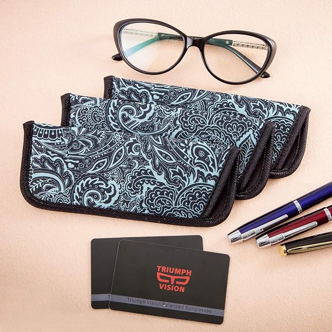 TRIUMPH VISION 3 Pack Reading Glasses Pouch Soft Case Eyeglass Sleeve Slim | Alternative to Bulky Case in bag, Lightweight Lined Padded Protect Optical lens Slip in, Cute Pattern Portable for Daily Use - Image 7